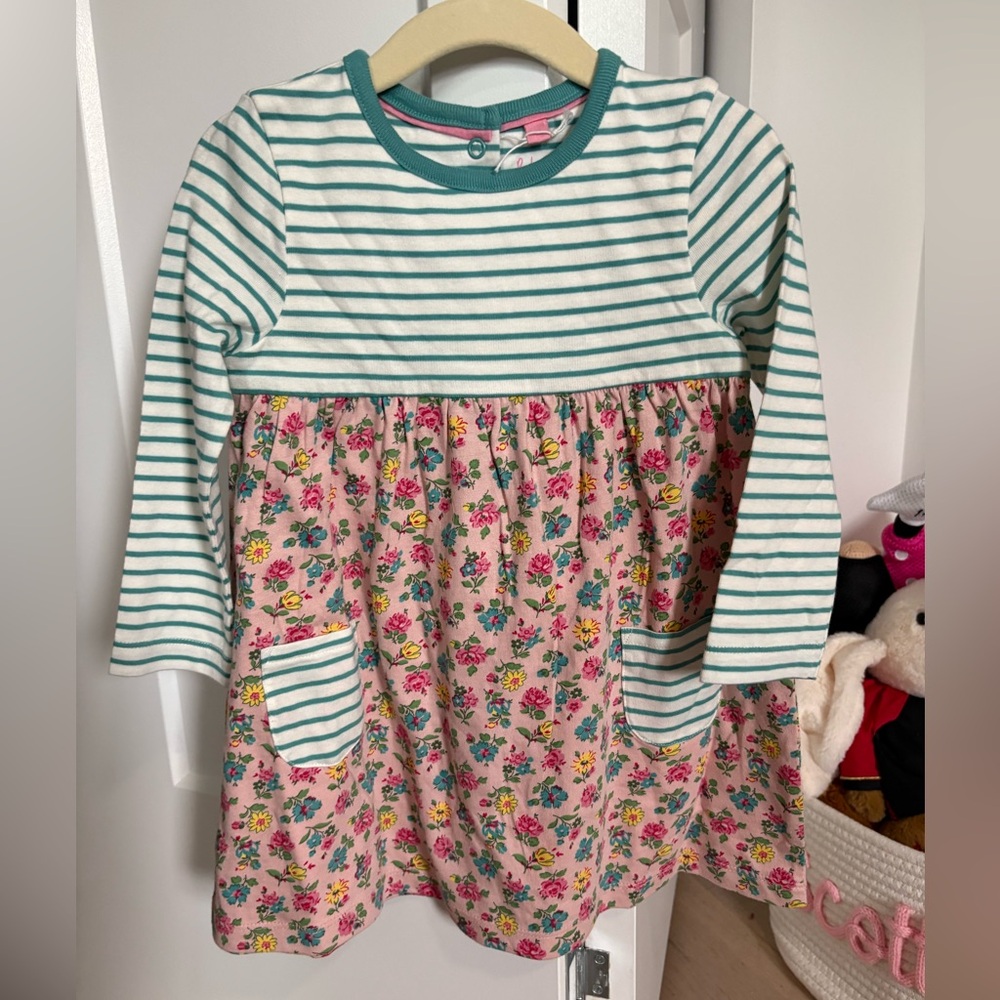 Baby Boden Striped & Floral Girls' Dress - Pink & Teal